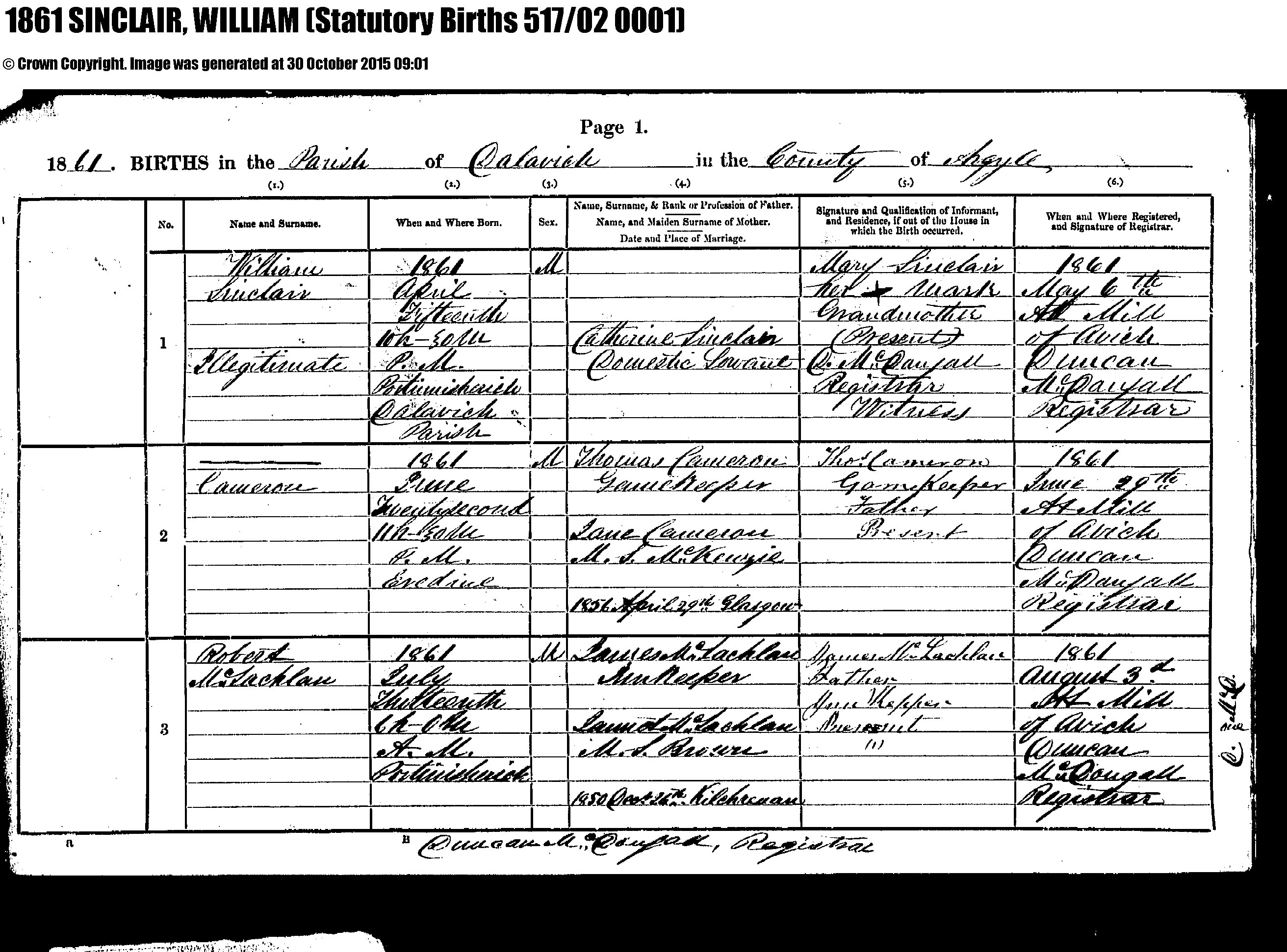 1861 Birth - William Morton (Sinclair)