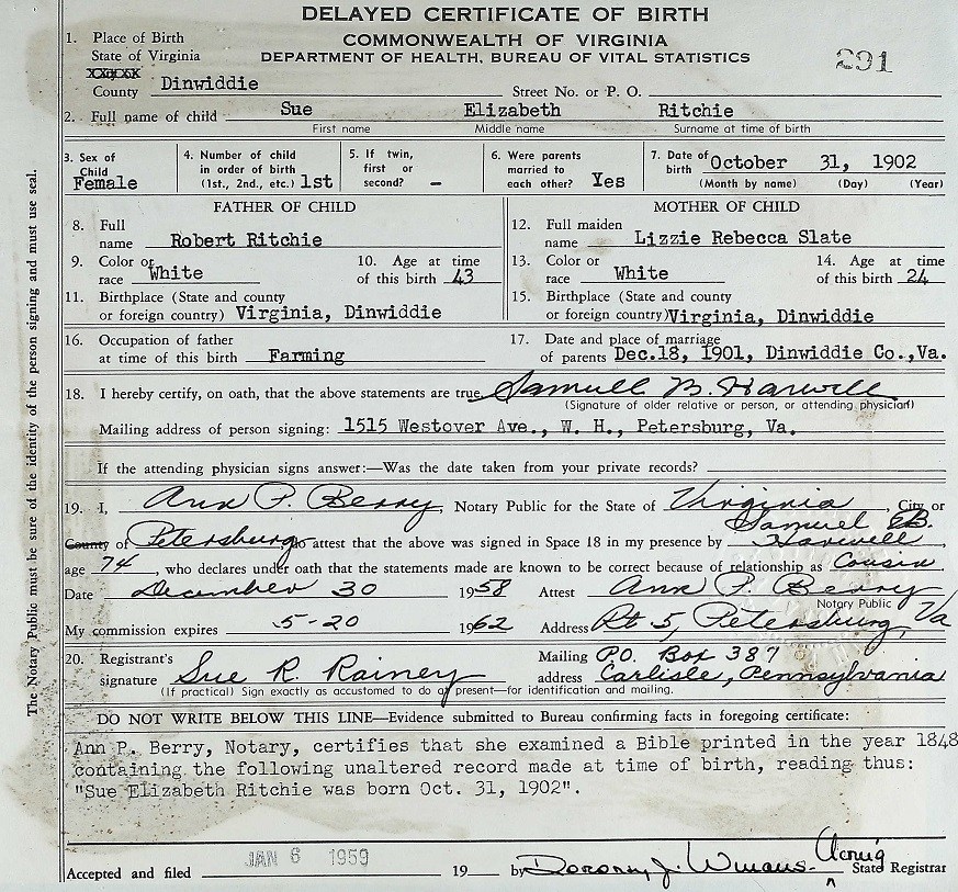 48758 sue elizabeth ritchie - birth