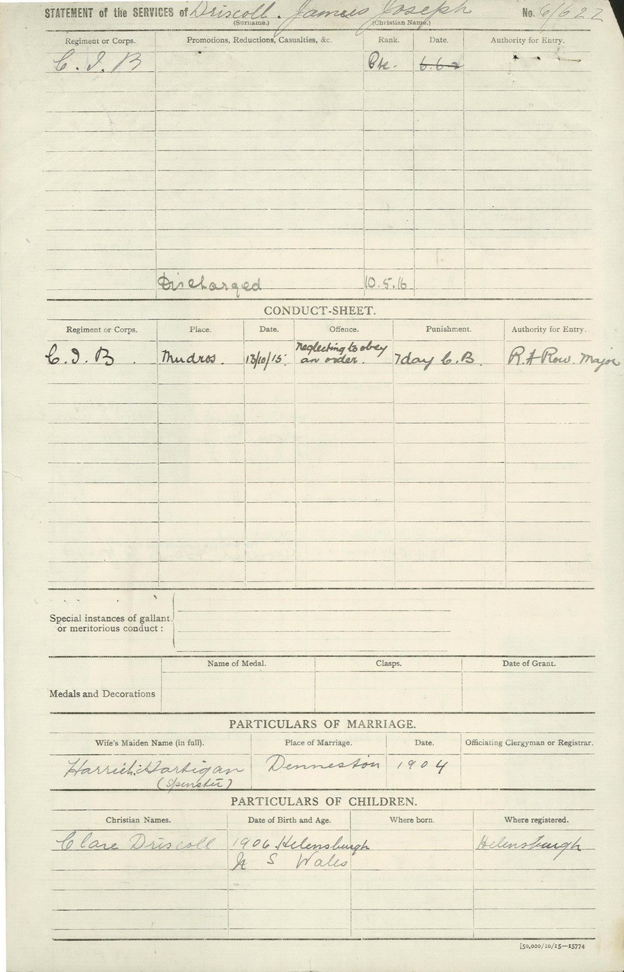 Clara Josephine Driscolll Birth