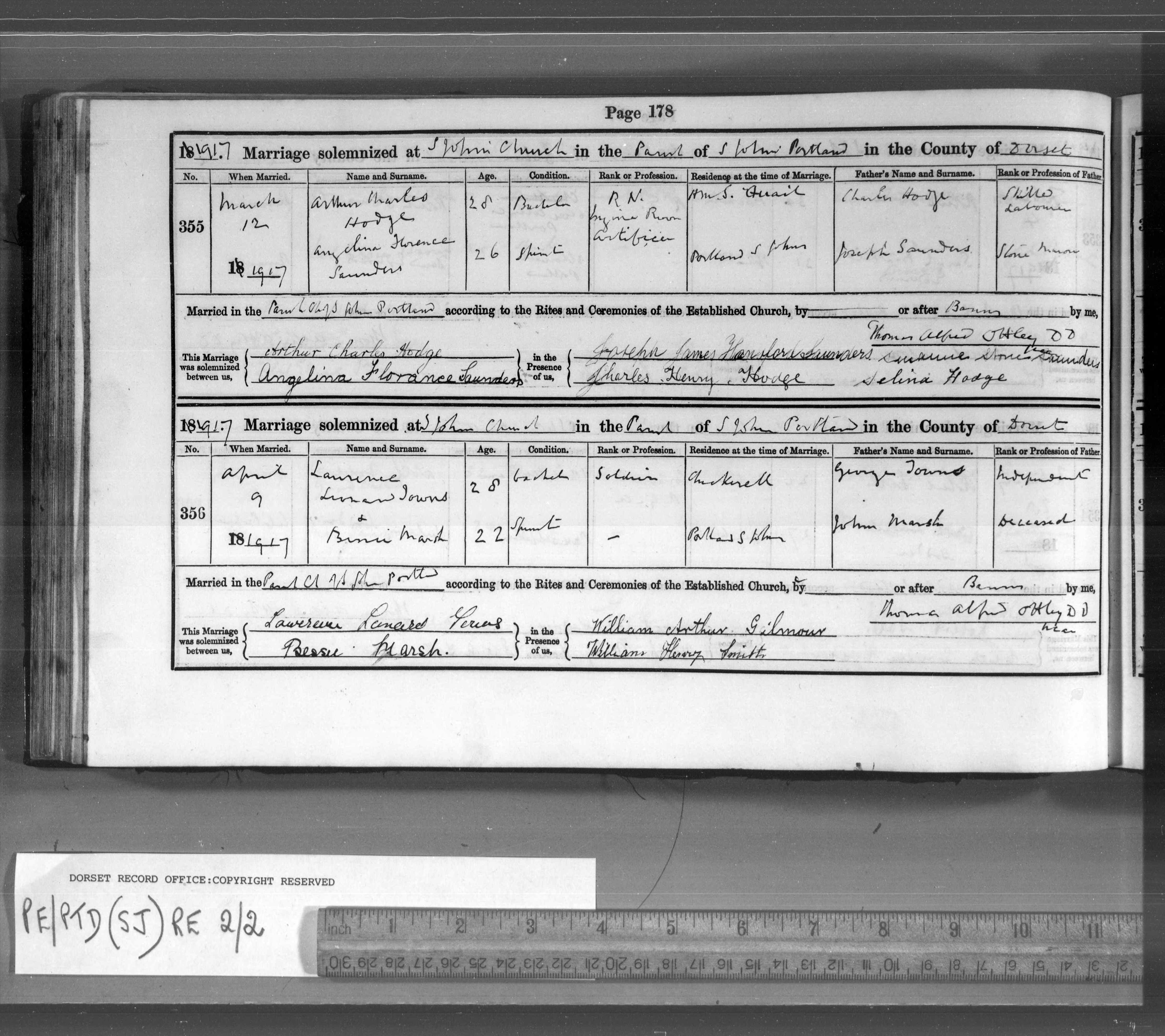Dorset, England, Church of England Marriages and Banns, 1813-1921