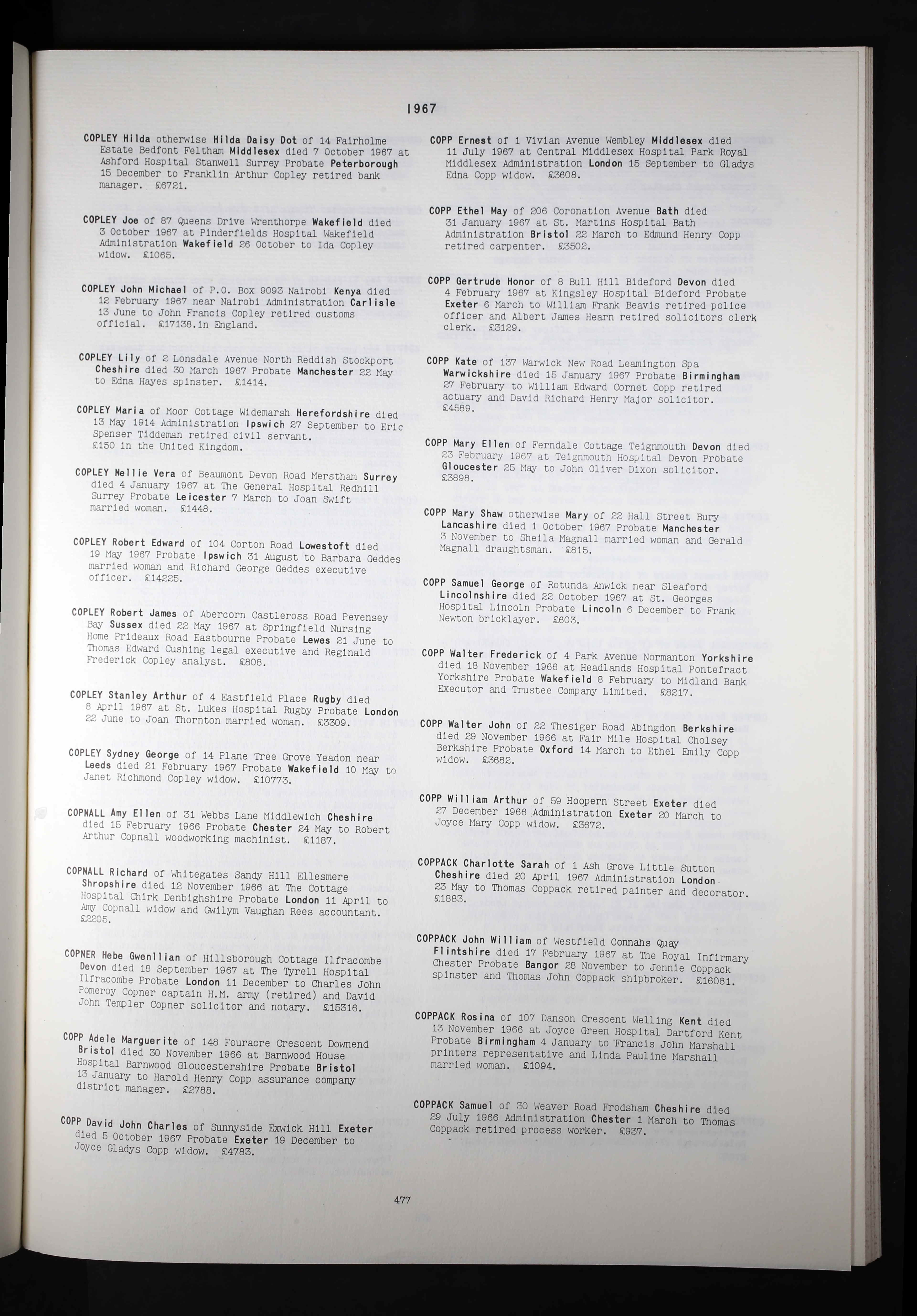 England & Wales, National Probate Calendar (Index of Wills and Administrations), 1858-1966, 1973-1995