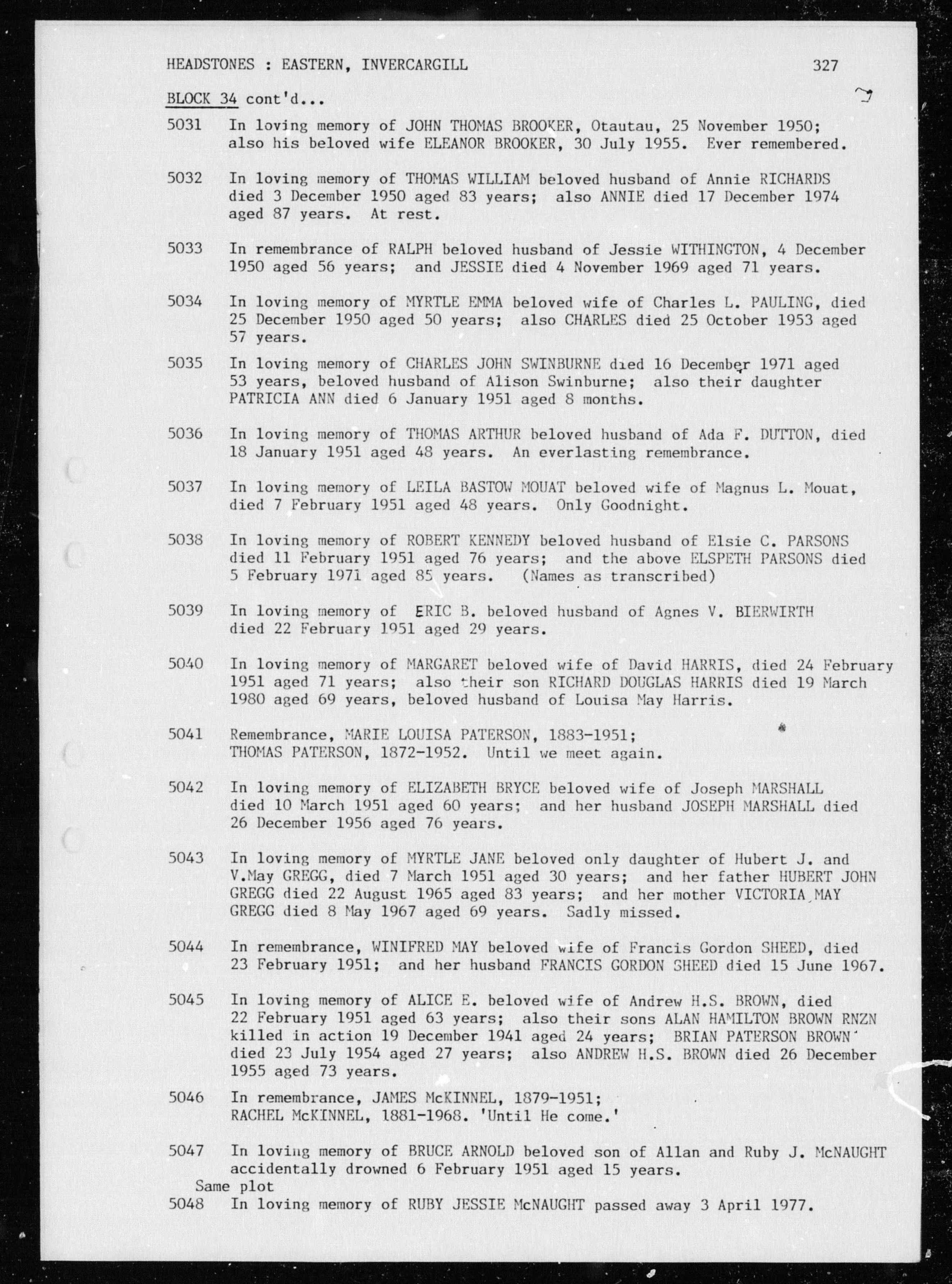 New Zealand, Cemetery Records, 1800-2007