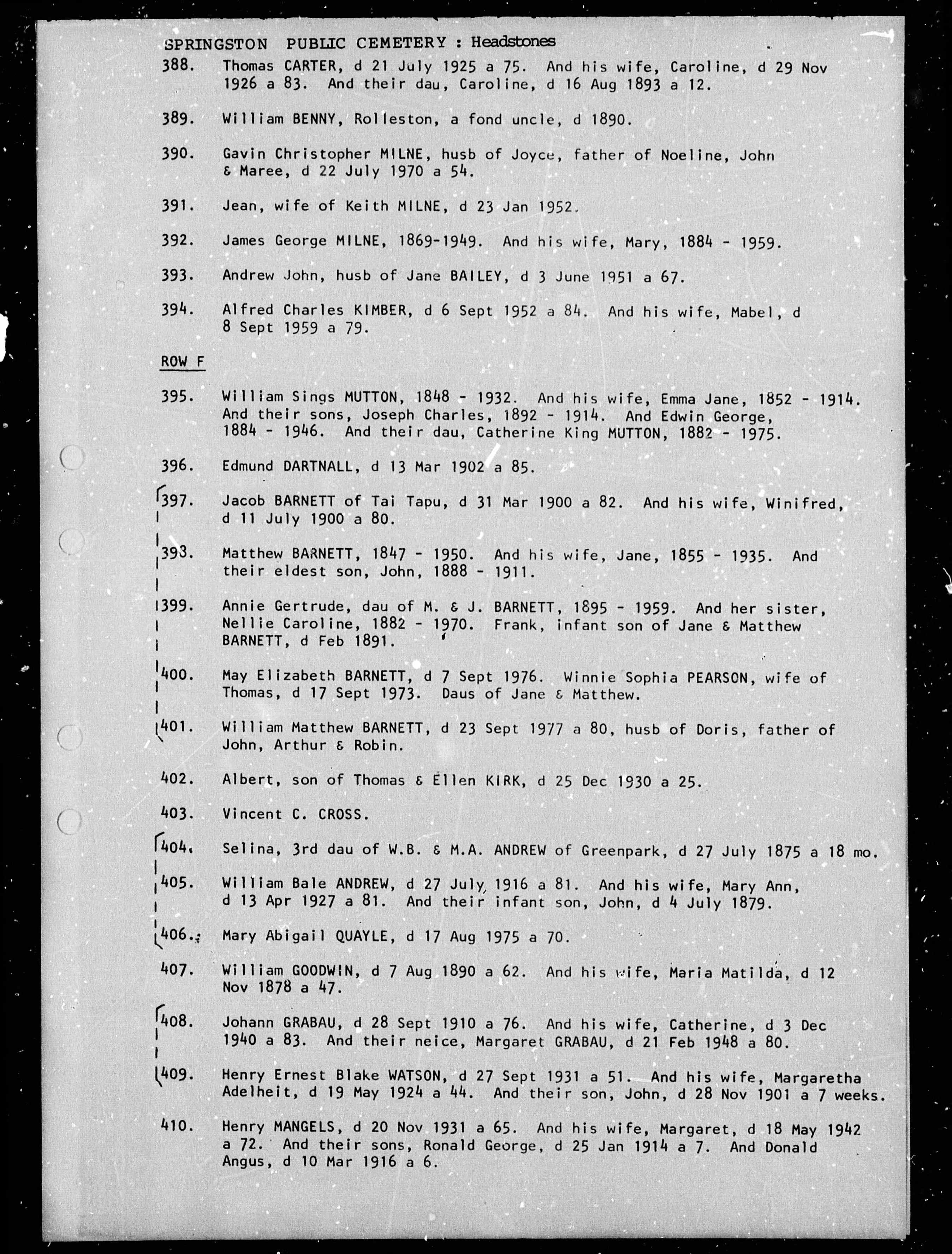New Zealand, Cemetery Records, 1800-2007