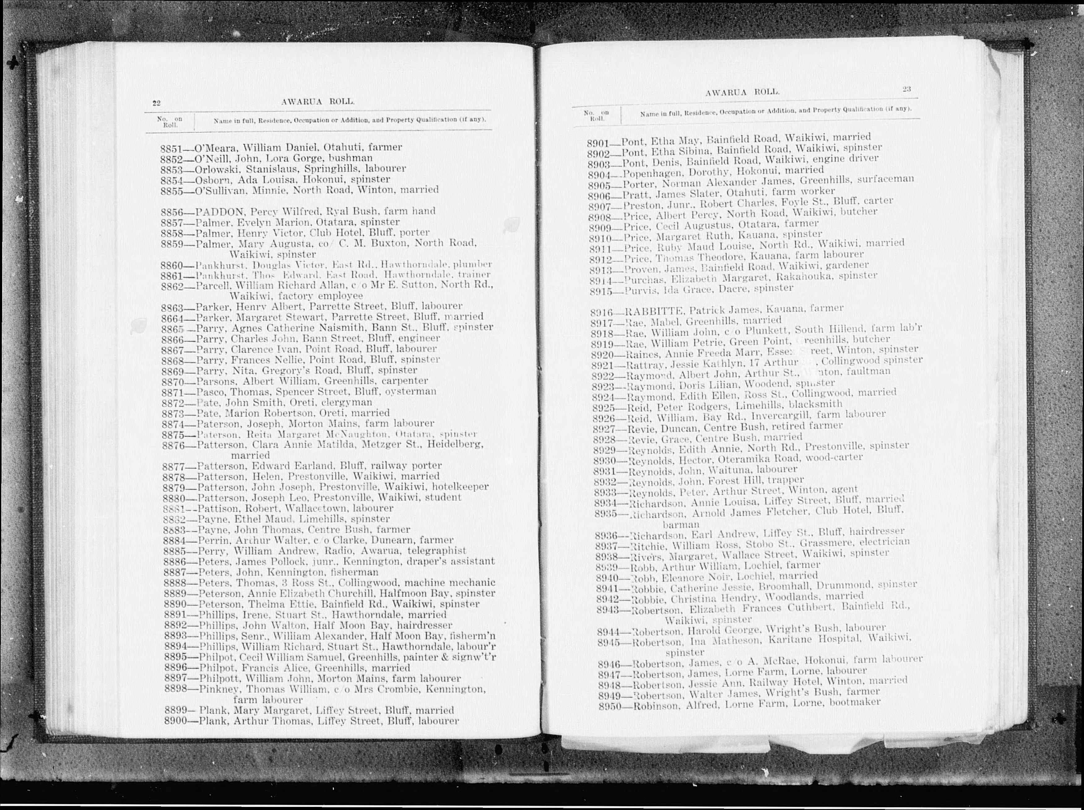 New Zealand, Electoral Rolls, 1853-1981