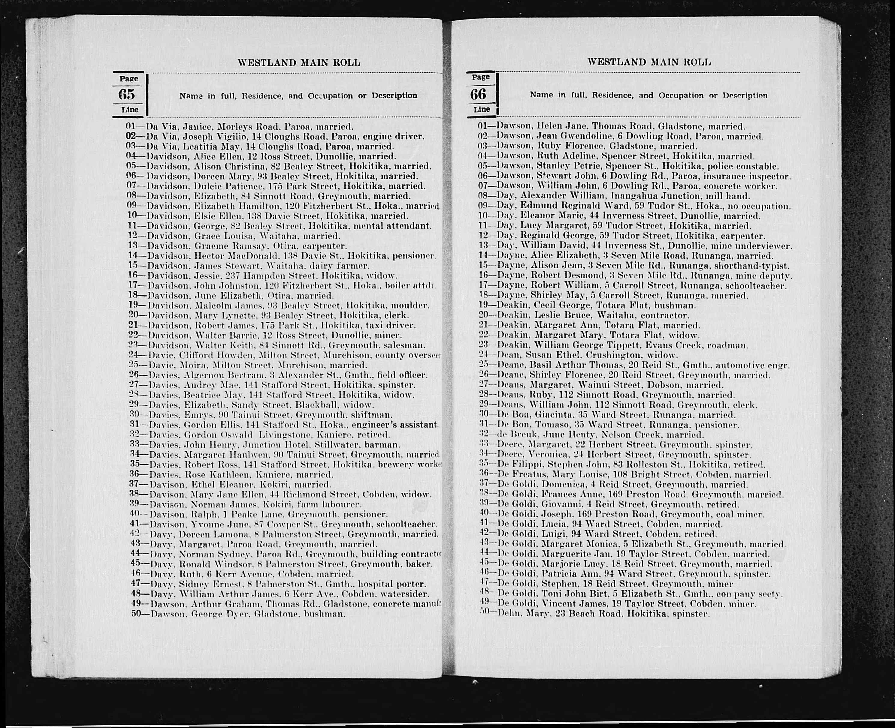 New Zealand, Electoral Rolls, 1853-1981