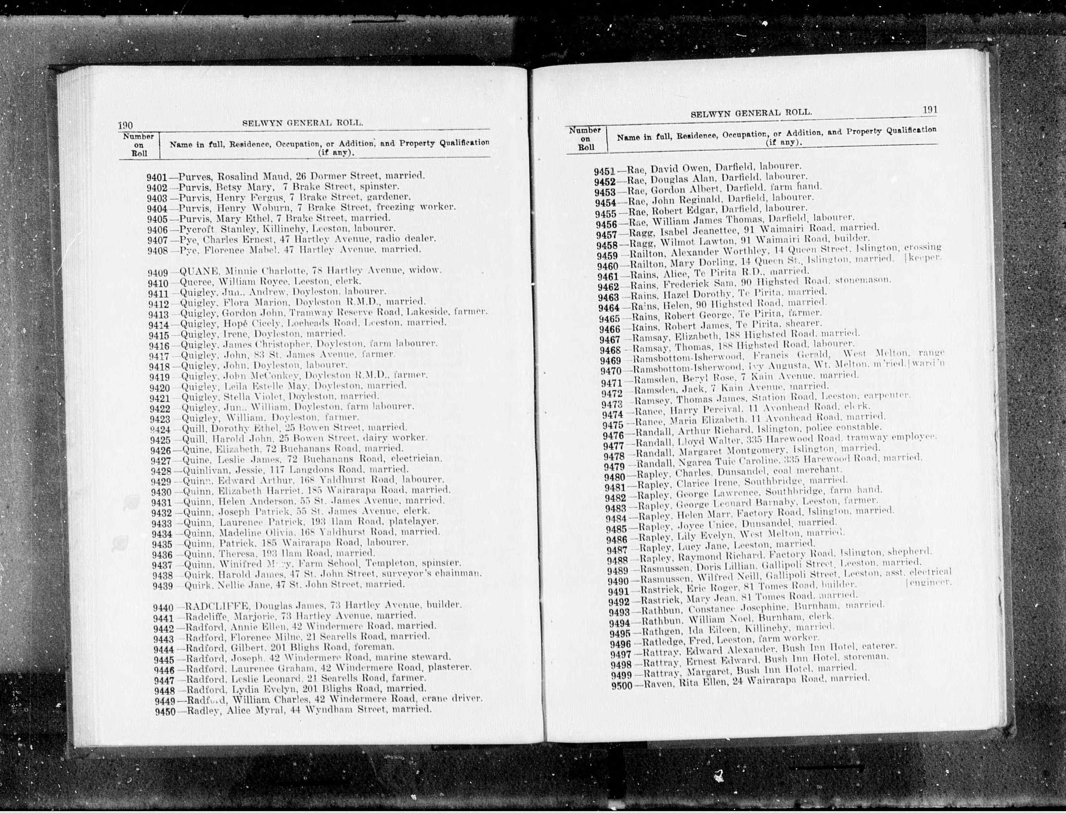New Zealand, Electoral Rolls, 1853-1981