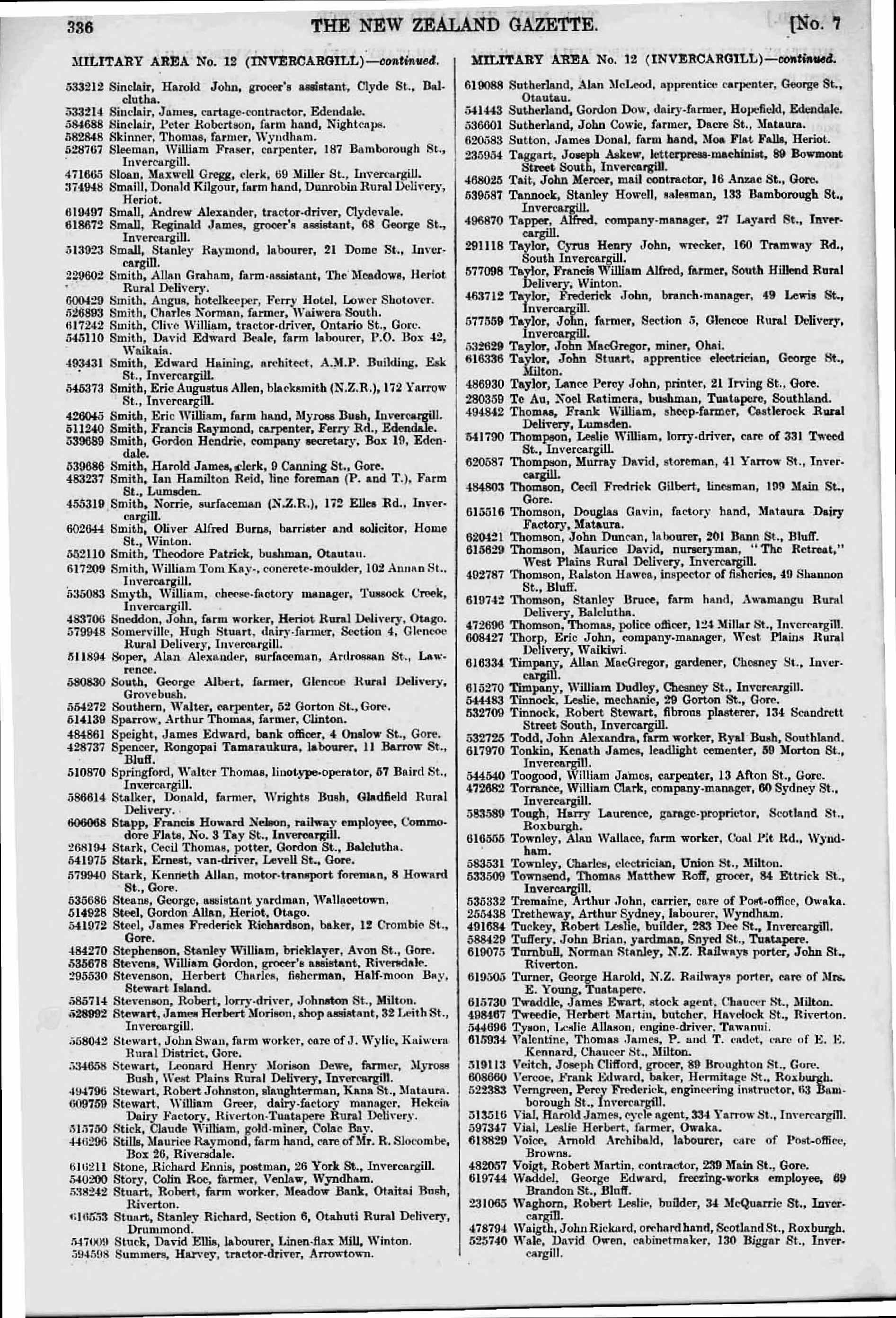 New Zealand, World War II Ballot Lists, 1940-1945