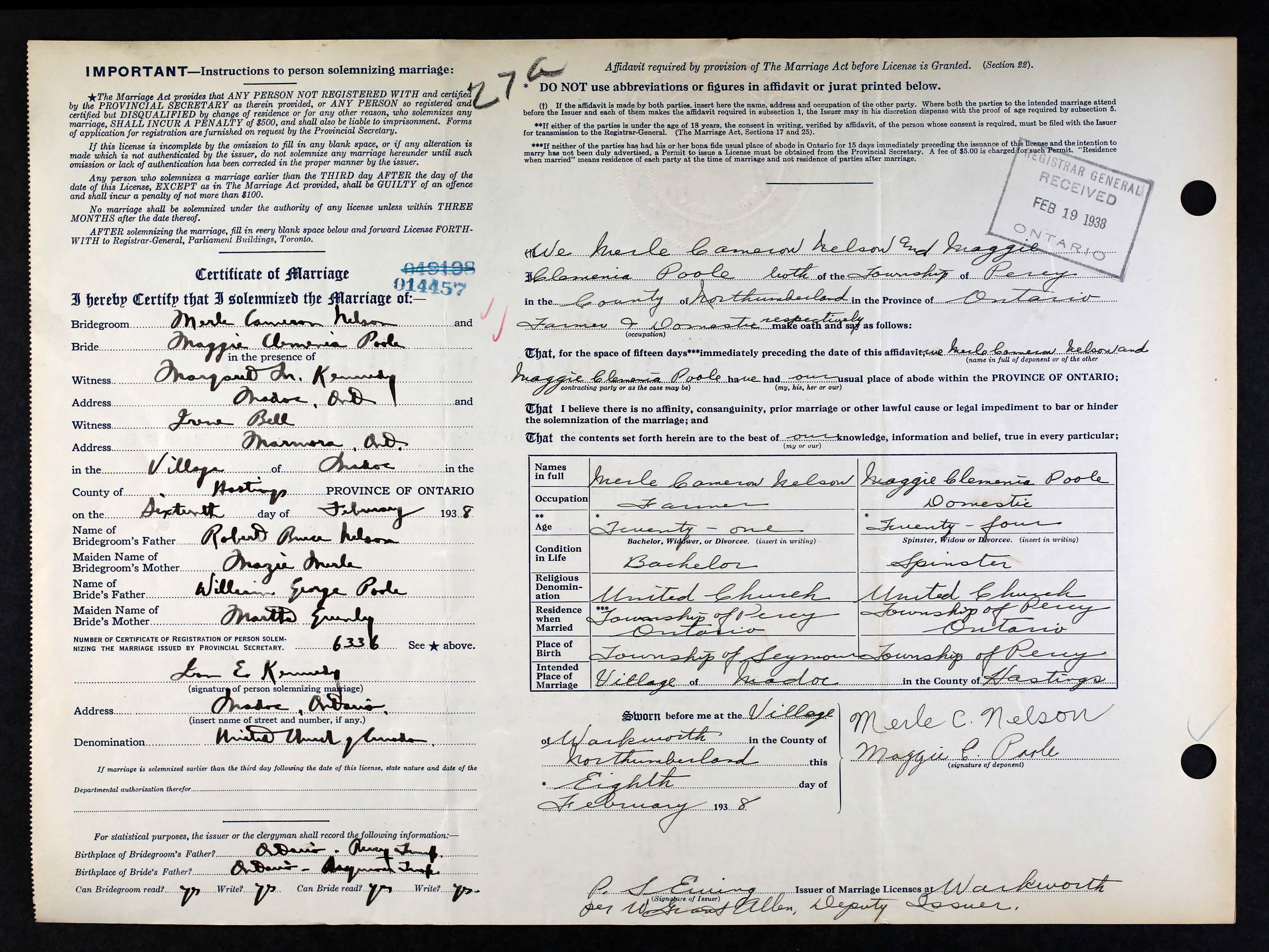 Ontario, Canada, Marriages, 1826-1936