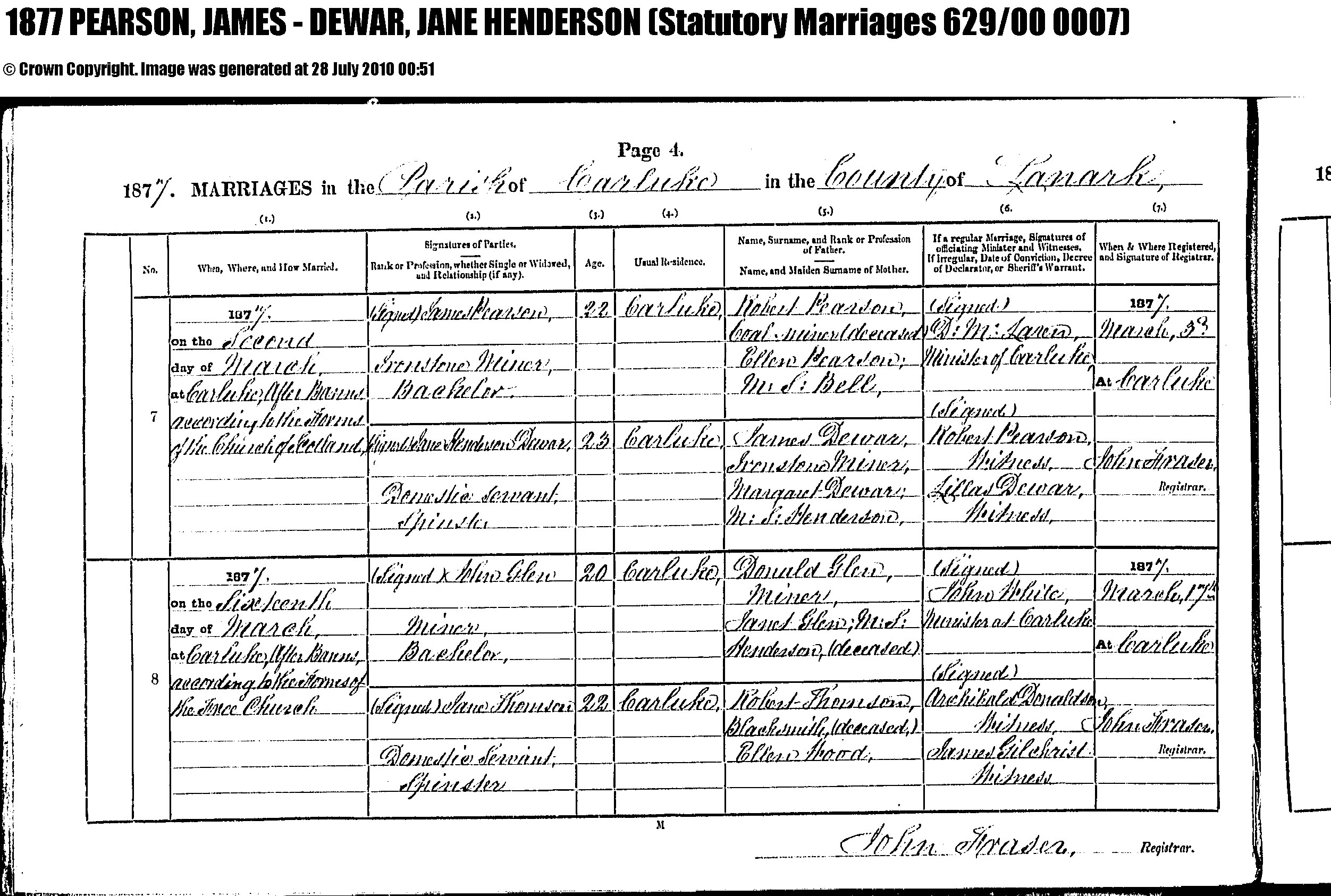 Pearson, James and Jane Dewar