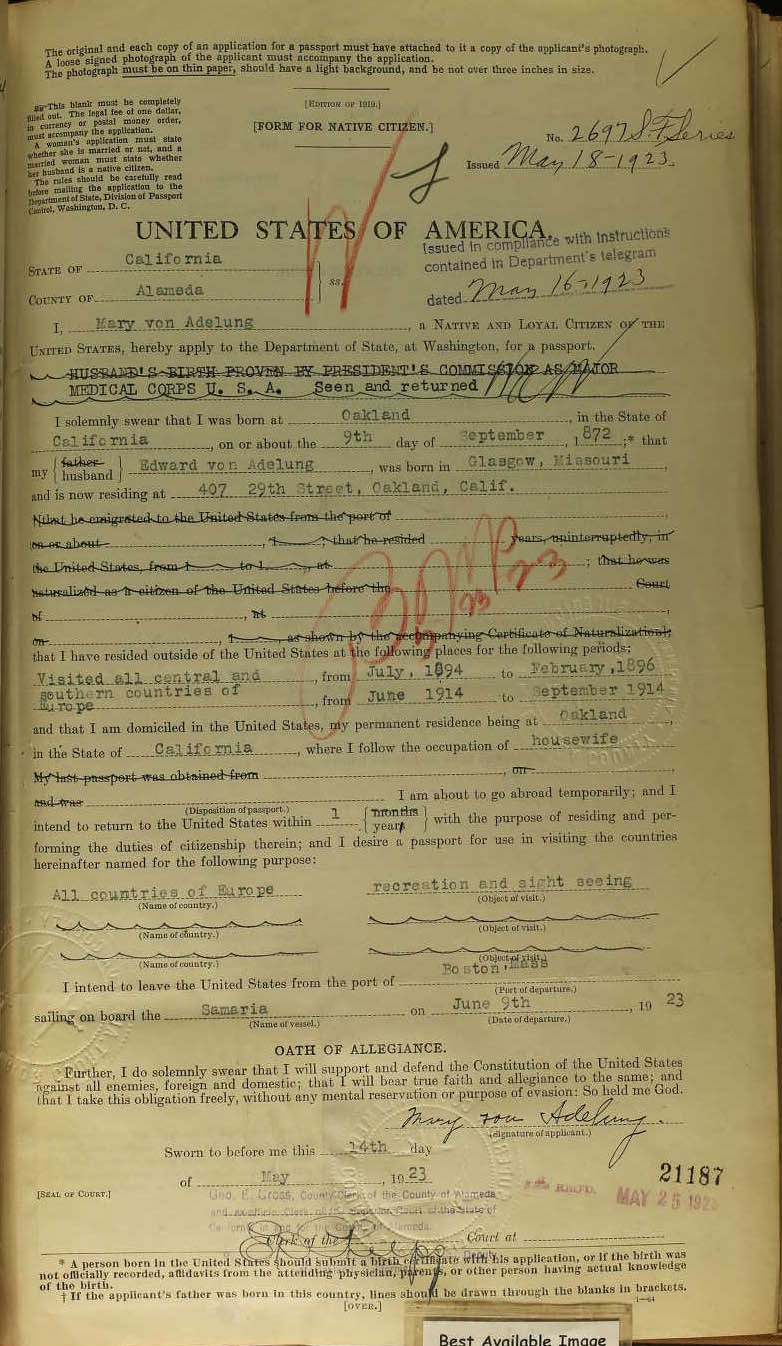 agnes borland passport page